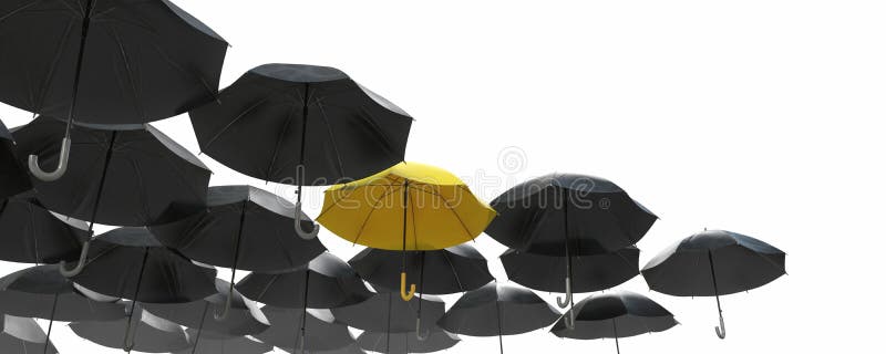 Une mer de parapluie noir mais de l'une position jaune image libre de droits Une mer de parapluie noir mais de l'une position jaune image libre de droits