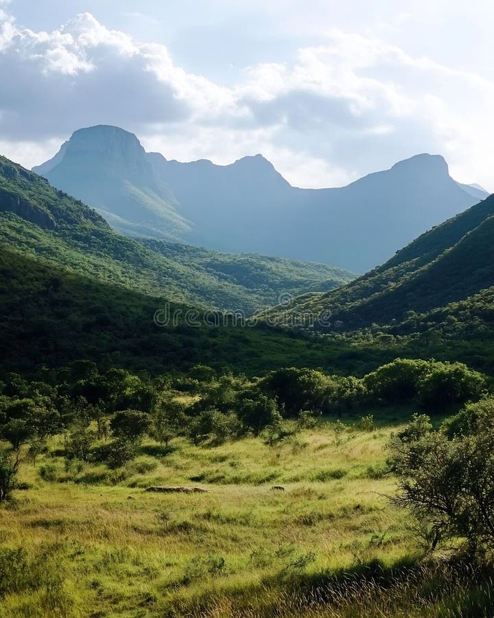 Une montagne cachée creusant un cadre naturel pur et intact. illustration stock