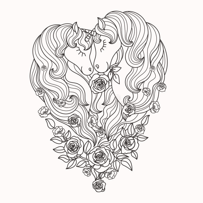 Une paire de belles licornes avec une longue crinière dans les roses Rebecca 36 Vecteur illustration stock Une paire de belles licornes avec une longue crinière dans les roses Rebecca 36 Vecteur illustration stock