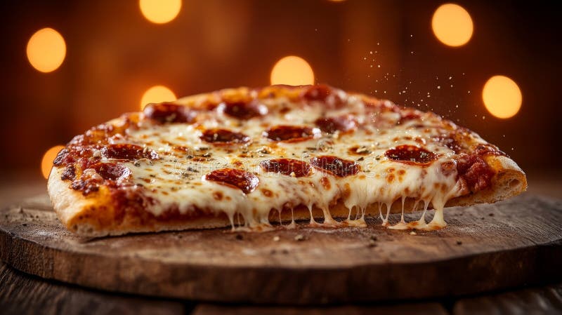 Une part de pizza pepperoni chaud avec du fromage fondu de goey et des pepperoni étincelant contre un minimaliste vibrant image libre de droits