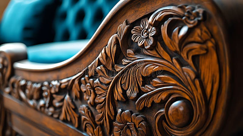 Une partie en bois du canapé sculpté de façon extrinsèque photos stock