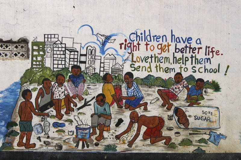 Une peinture murale au sujet des juste du ` s d'enfants en Ouganda, Afrique photo libre de droits Une peinture murale au sujet des juste du ` s d'enfants en Ouganda, Afrique photo libre de droits