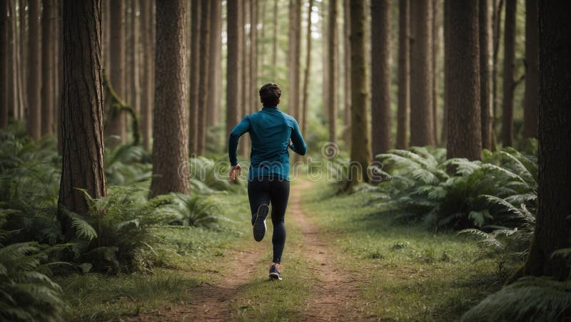 Une personne qui traverse une forêt dense en regardant son poursuivant invisible illustration de vecteur