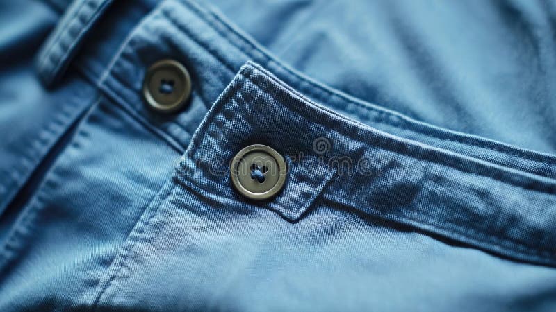 Une photo d'un bouton sur une chemise bleue adaptée à des projets de mode ou de design illustration libre de droits