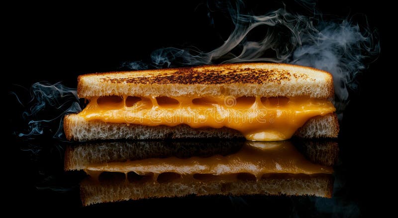 Une photo de closeup d'un sandwich au fromage grillé brun doré avec du fromage fondu gooey à l'intérieur. photo stock