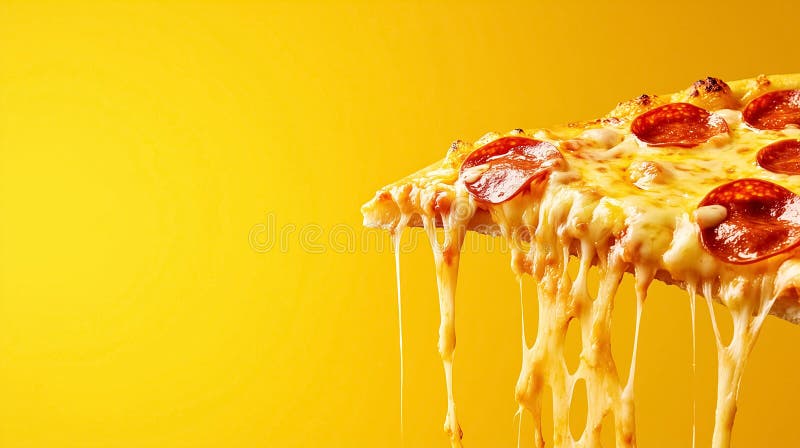 Une pizza pepperoni fraîchement cuite se repose de façon détendue comme une tranche est levée révélant du fromage fondu de gooey e images stock