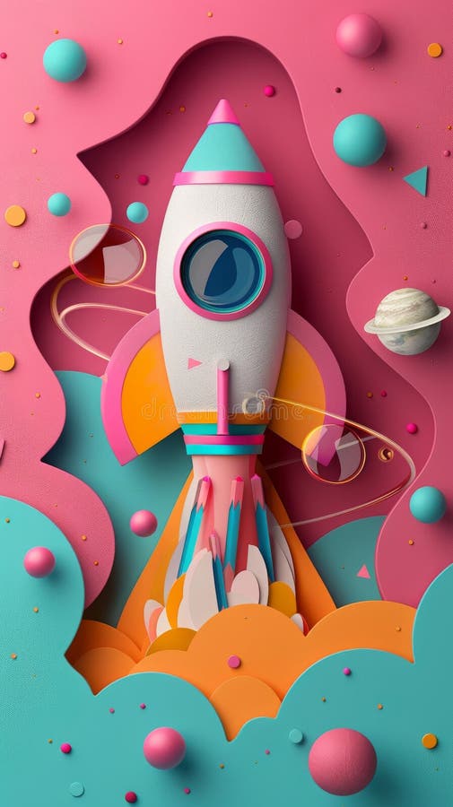Une roquette vibrante fabriquée à partir de crayons célèbre la journée des astronautes pour le plaisir de retour à l'école photographie stock libre de droits