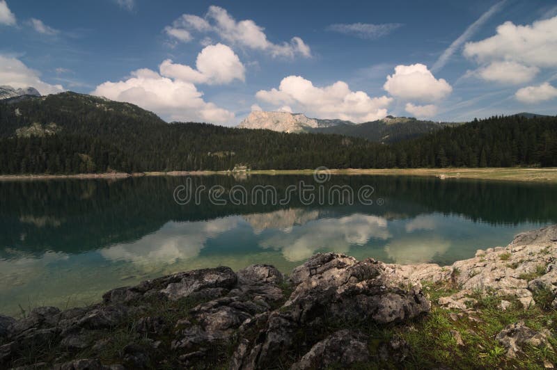 Une réflexion de l'eau dans le jezero de Crno, Monténégro images libres de droits Une réflexion de l'eau dans le jezero de Crno, Monténégro images libres de droits