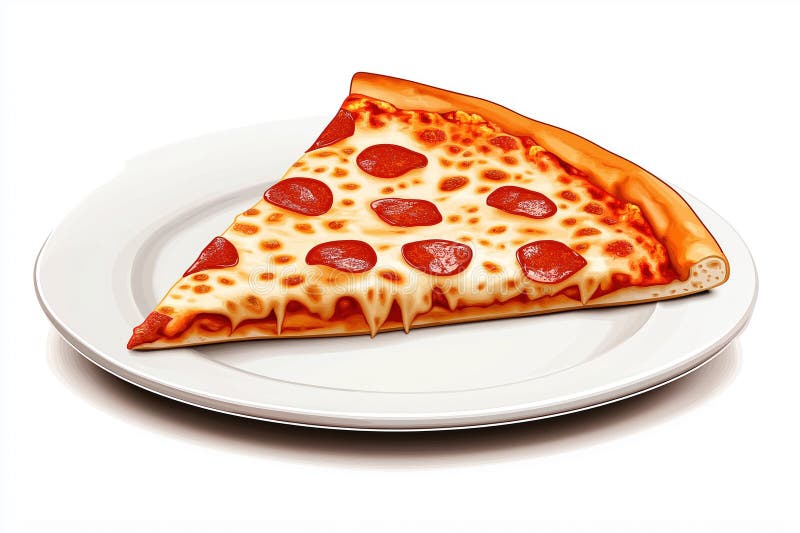 Une seule tranche de pizza pepperoni garnie de fromage fondu de goey posé sur une assiette blanche photo libre de droits