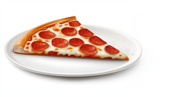 Une seule tranche de pizza pepperoni surmontée d'un fromage fondu de gooey reposant sur l'espace de copie de plaque images libres de droits