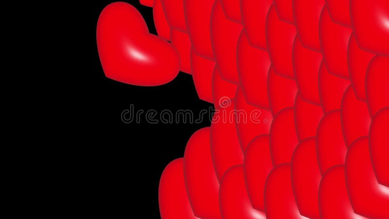 Une simple transition vidéo avec des coeurs 3d rouges sur un écran noir. illustration de vecteur