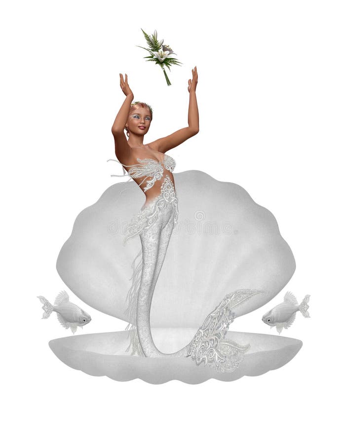 A mermaid throw the bridal bouquet - isolated on white. A mermaid throw the bridal bouquet - isolated on white