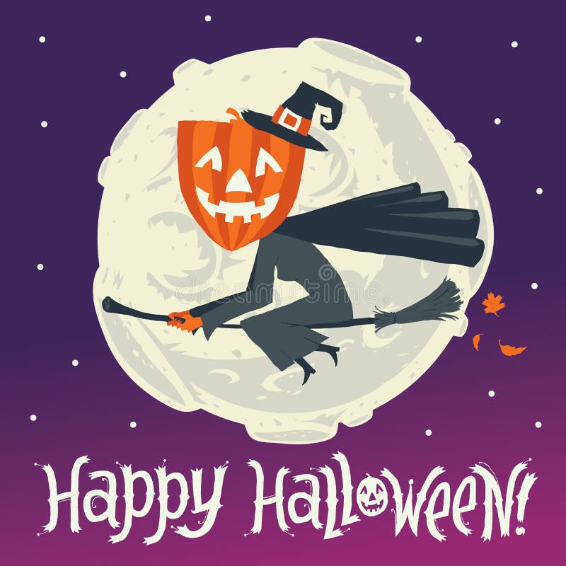 A Witch flying on a broomstick. Happy Halloween postcard, poster, background or party invitation. Author's vector illustration. A Witch flying on a broomstick. Happy Halloween postcard, poster, background or party invitation. Author's vector illustration.