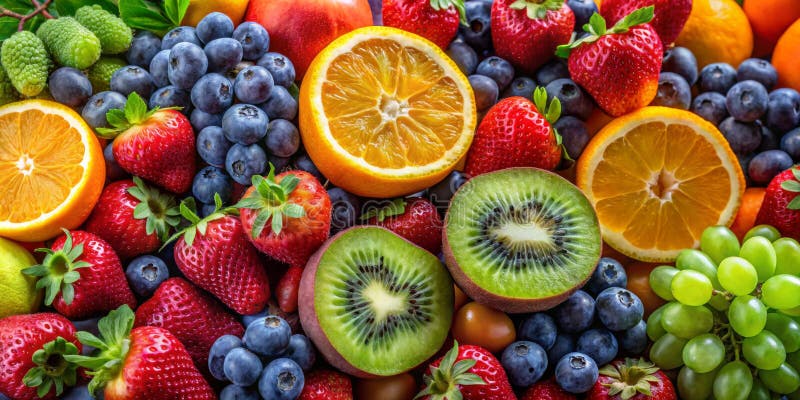 Une symphonie colorée de fruits d'été oranges fraises bleuets kiwi et raisins illustration stock