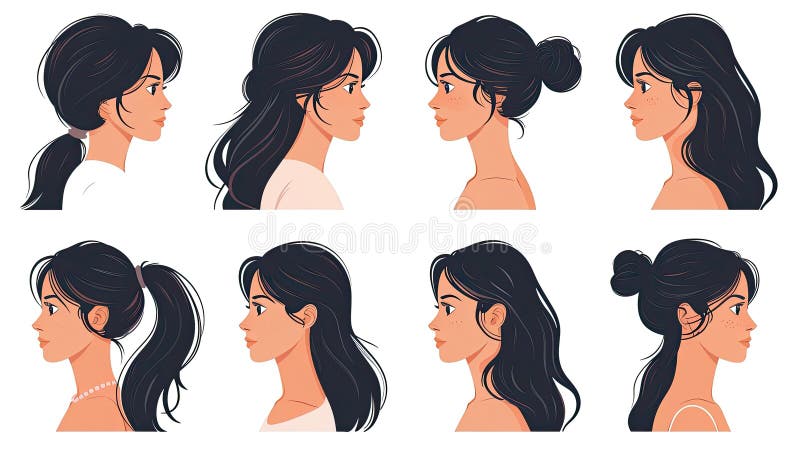 A series of cartoon faces with different hairstyles. The faces are all drawn in a similar style, with the hair varying in length and style. Scene is playful and fun AI generated. A series of cartoon faces with different hairstyles. The faces are all drawn in a similar style, with the hair varying in length and style. Scene is playful and fun AI generated