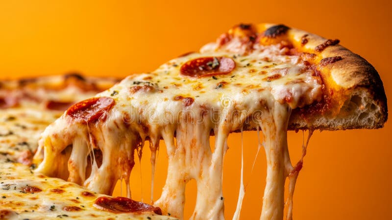 Une tranche de pizza pepperoni avec du fromage fondu gooey et du pepperoni, sur un minimaliste lumineux images libres de droits