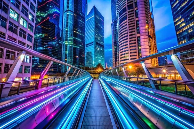Une vision de l'avenir L'exploration du concept révolutionnaire d'un réseau routier aérien pour un urbanisme durable illustration stock