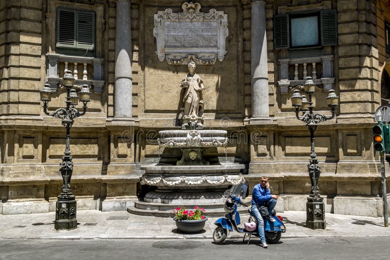 Palermo.Italy.May 26, 2017.A view of the Piazza Quattro Canti in Palermo . Sicily. Palermo.Italy.May 26, 2017.A view of the Piazza Quattro Canti in Palermo . Sicily