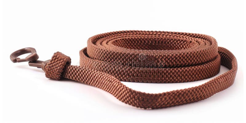 Une vue détaillée d'une laisse brune sur fond blanc adapté aux motifs pétagères ou accessoires. ai généré