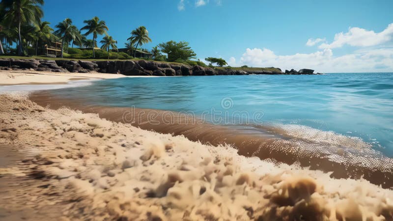 Une vue magnifique sur l'océan turquoise avec des voiliers au loin de la plage et des vagues de la mer. illustration libre de droits