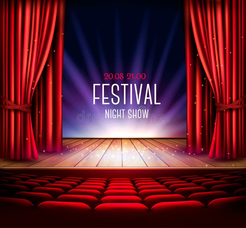 Une étape de théâtre avec un rideau rouge a illustration stock Une étape de théâtre avec un rideau rouge a illustration stock