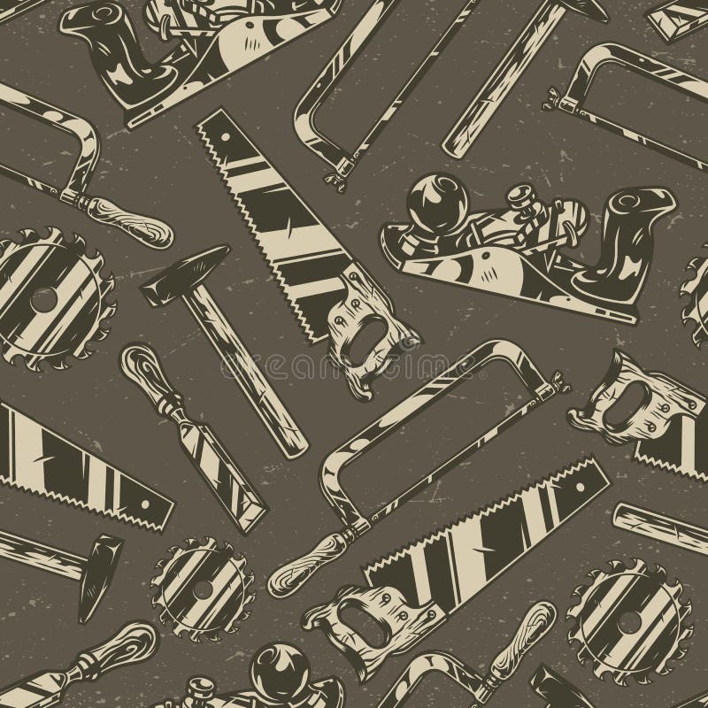 Unelte manuale de tâmplărie, fără probleme, cu tipar stock illustration