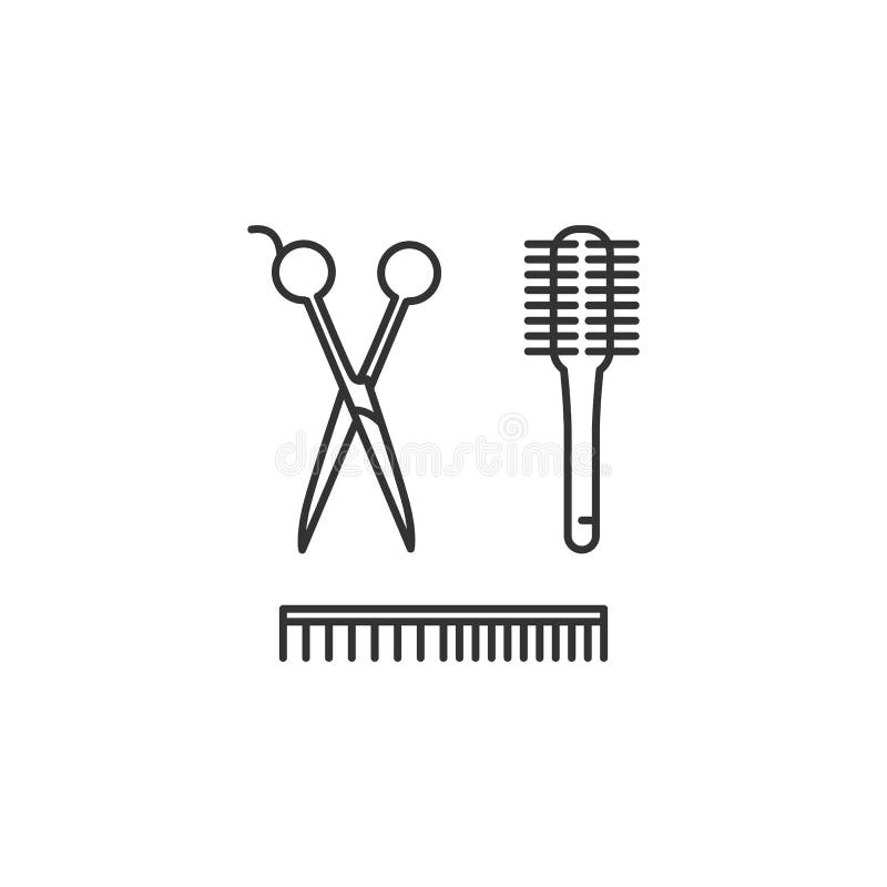 Unelte pentru coafor și pentru periat. sigle pentru coafor. vector de proiectare grafică cu linie subțire stock illustration