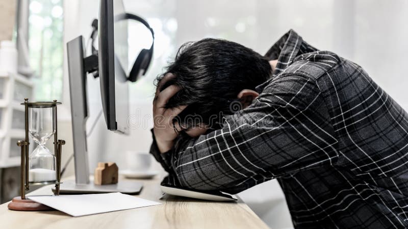 Unemployment and Mental health problem. Corona virus job losses in Asia. Post-traumatic stress disorder PTSD. Resignation and stressful.Economic problems for stock image