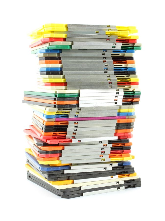 Uneven stack of old computer floppy disks