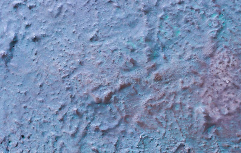 Uneven Wall Surface Painted with Blue and Red Paint. Stock Photo