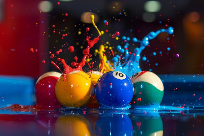 Unexpected Billiard ball explosion. Generate Ai stock photography