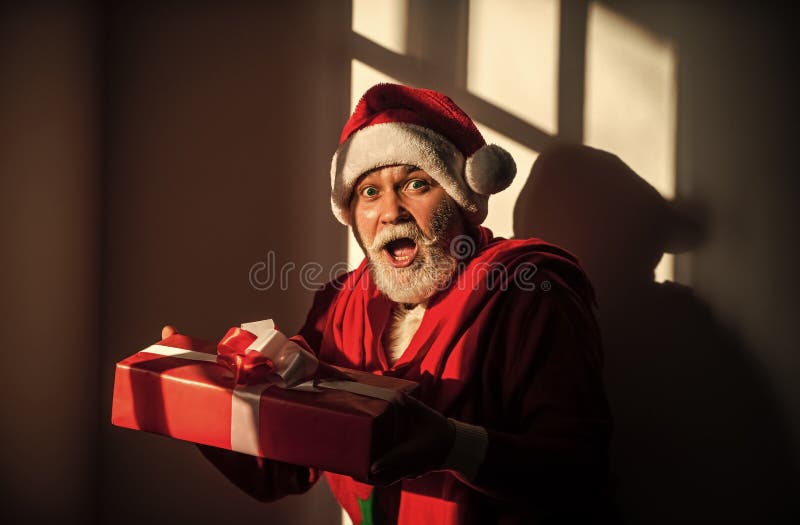 Unexpected Surprise Santa Claus With White Beard Man In Santa Hat