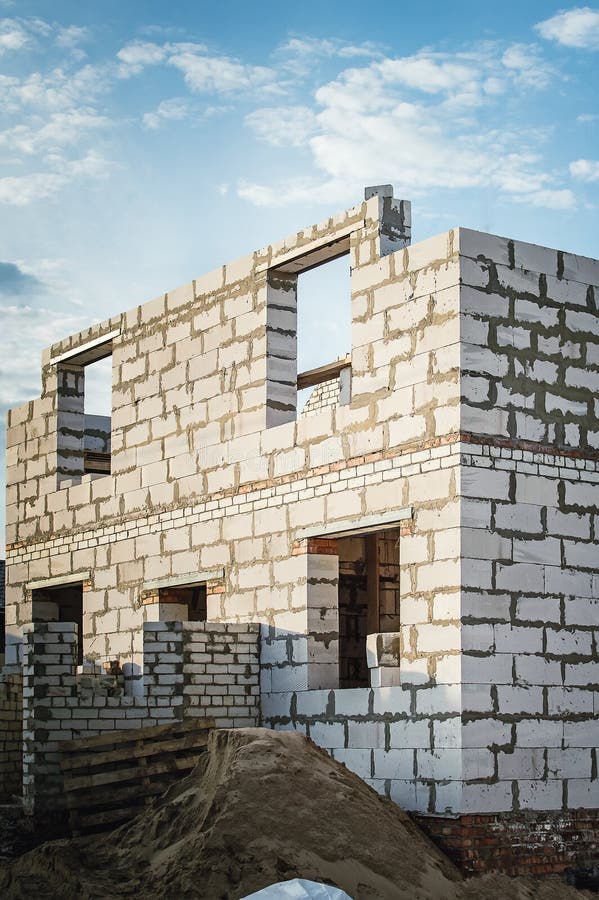 Unfinished Country House of White Stone Blocks Stock Image Image of