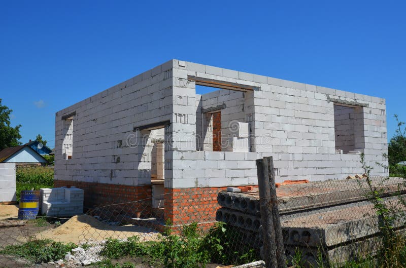Unfinished House with Aerated Concrete Blocks Construction. Stock Image
