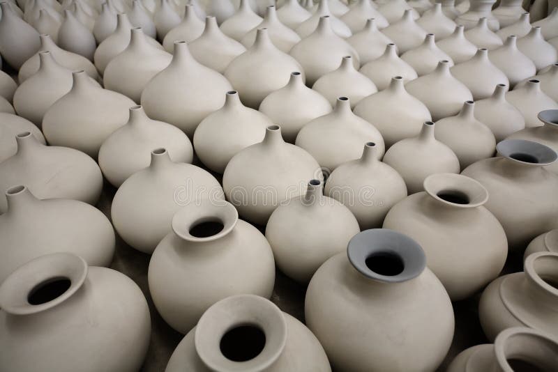 Pattern Of Unfinished Clay Pots In Pottery Factory. Stock Image Image