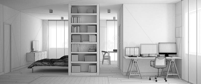 Unfinished Project Draft Of One Room Apartment With Parquet Floor