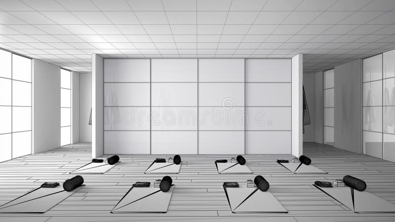 Empty Yoga Studio Interior Design Minimal Stock Illustration