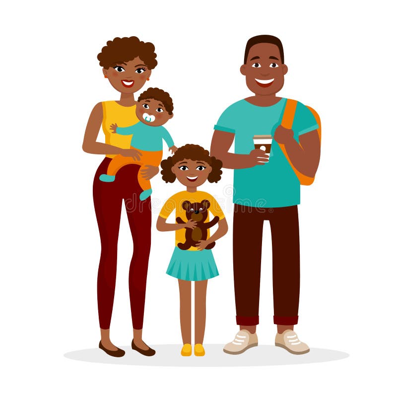 Ung afrikansk amerikanfamilj som står tillsammans isolerad på vit bakgrund Gladlynta föräldrar och barntecknad film vektor illustrationer Ung afrikansk amerikanfamilj som står tillsammans isolerad på vit bakgrund Gladlynta föräldrar och barntecknad film vektor illustrationer