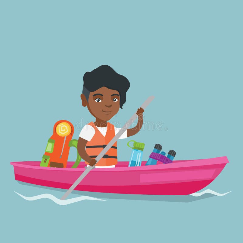 Ung afrikansk amerikankvinna som rider en kajak stock illustrationer Ung afrikansk amerikankvinna som rider en kajak stock illustrationer