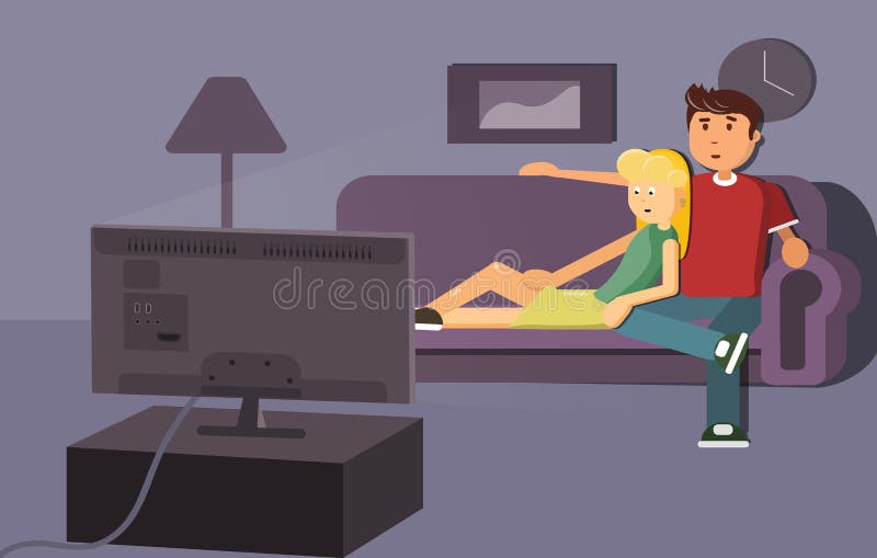 Ung familjman och kvinnor som håller ögonen på TV att programmera tillsammans i vardagsrummet också vektor för coreldrawillustrat royaltyfri illustrationer Ung familjman och kvinnor som håller ögonen på TV att programmera tillsammans i vardagsrummet också vektor för coreldrawillustrat royaltyfri illustrationer