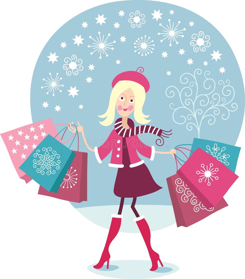 Ung flicka shoppar royaltyfri illustrationer