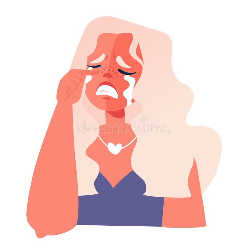 Ung kvinna i tårar. vektor illustrationer