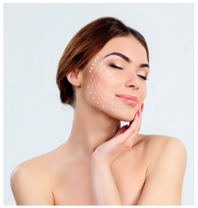 The young female with clean fresh skin, antiaging and thread lifting concept. The young female with clean fresh skin, antiaging and thread lifting concept