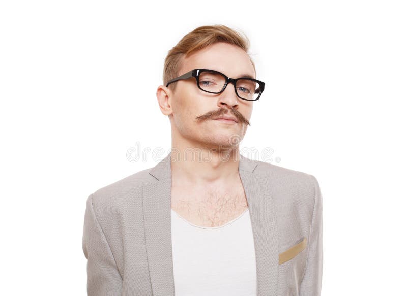 Ung man i exponeringsglasståenden som isoleras på vit royaltyfri bild Ung man i exponeringsglasståenden som isoleras på vit royaltyfri bild
