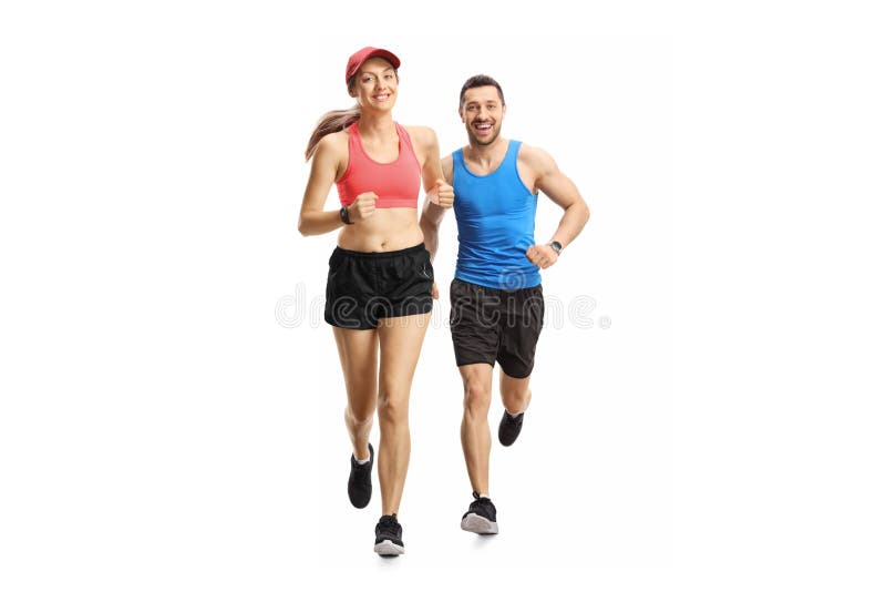 Ung man och kvinna joggar
