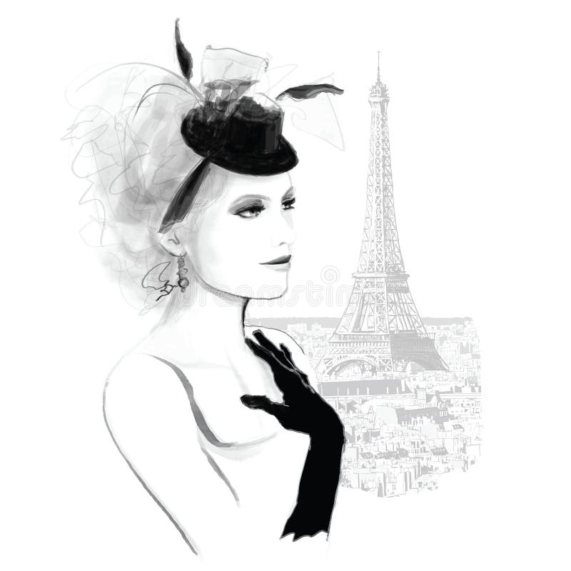 Ung nätt modemodell i Paris vektor illustrationer