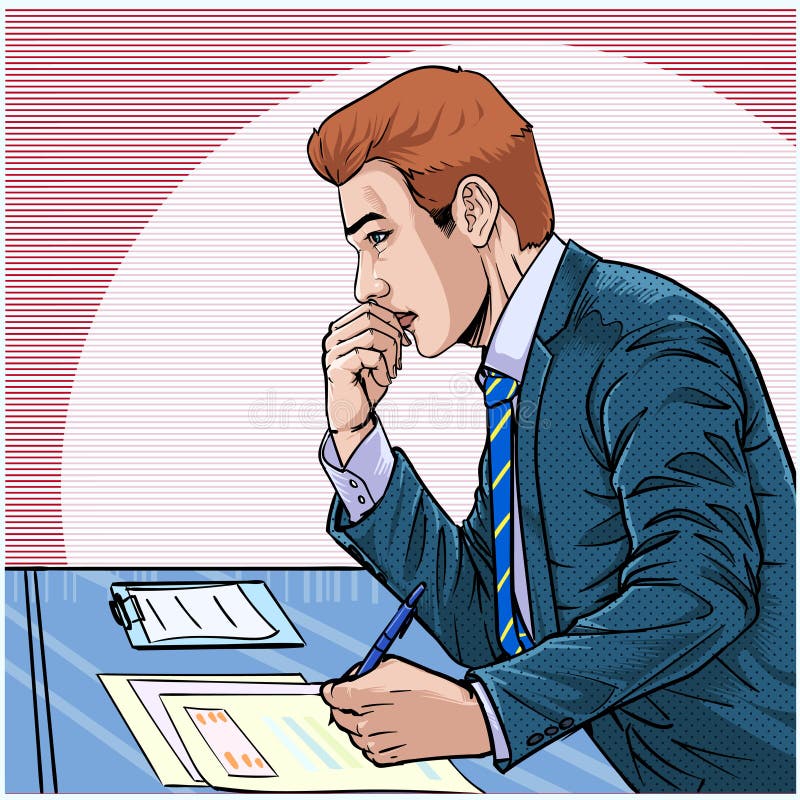 Unga affärsmän är stressade Illustration-vektor På popkonseriemönster Abstrakt punktfärglös bakgrund vektor illustrationer Unga affärsmän är stressade Illustration-vektor På popkonseriemönster Abstrakt punktfärglös bakgrund vektor illustrationer