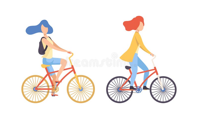 Unga kvinnor som cyklar med sommarvektor