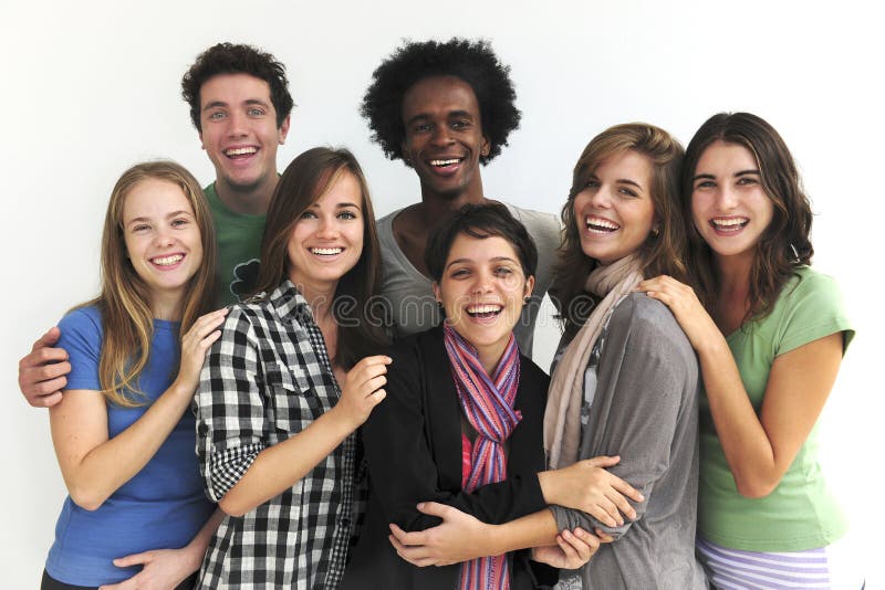 Happy group of young college or university students on white background. Happy group of young college or university students on white background