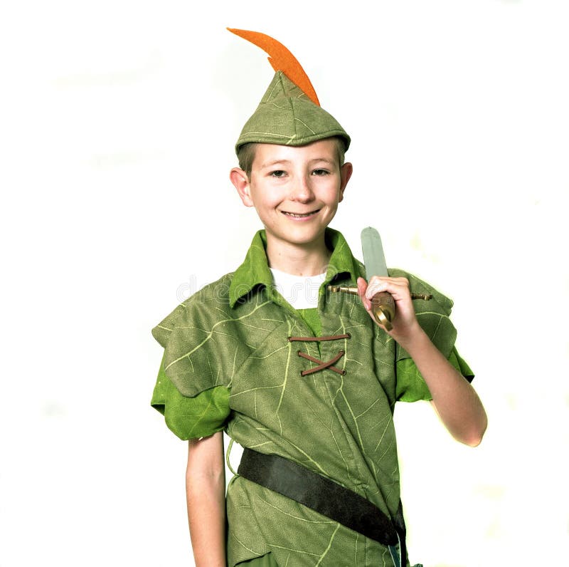 Young Robin Hood with sword isolated over white. Young Robin Hood with sword isolated over white